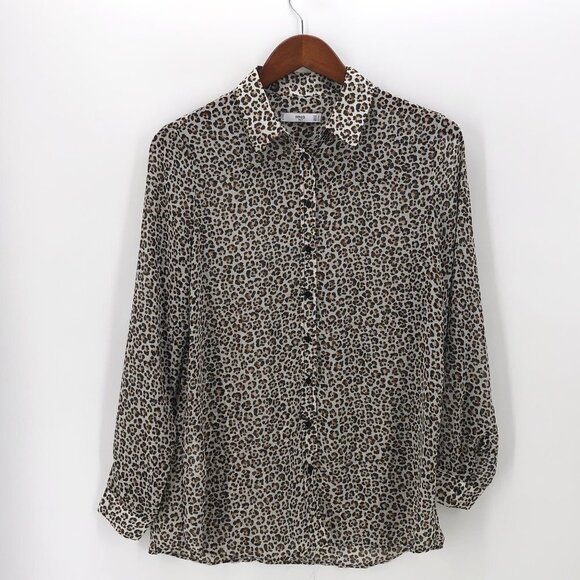 MNG Suit Mango Sheer Leopard Print Button Up Top S - Picture 1 of 7